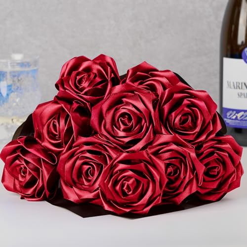 Image of Mauproy 1-1 /2 Inch Wide Wine Red Satin Ribbon, 50 Yards Solid Polyester Fabric Ribbon for Roses Making, Gift Wrapping, Flower Bouquets, Wedding Decorations, Handmade Crafts
