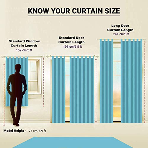 Image of Cotton Stripe and Solid Tab Top Loop Curtains Button Type Combo of 3 Pieces. (Yellow Multi, 4 x 5 ft - Window Curtain)