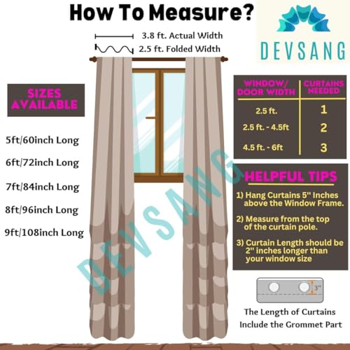 Image of DEVSANG Polyester Curtains 8 Feet Long Set of 3, Aqua
