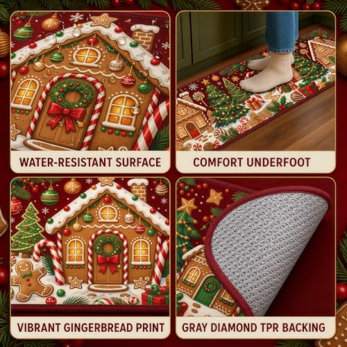 Christmas Kitchen Mat Gingerbread Rug Set of 2 Non Slip Holiday Decor - image 3
