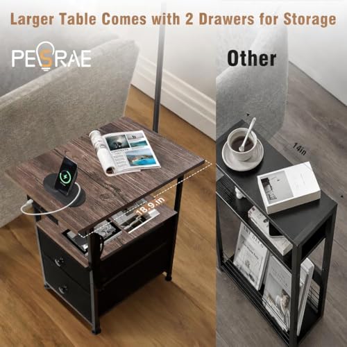 Image of PESRAE Floor Lamp with Table & 2 Drawers, End Table with Lamp, Natural Wood | Charging Station with USB, Type-C & AC Outlet; 9W LED Bulb with 3 Color Temperatures for Bedroom, Living Room & Home Office
