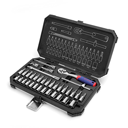 6 mejores desatornilladores de carraca 31 WORKPRO Juego de Carracas Cr-V de 35 Piezas, Vasos y Puntas de...