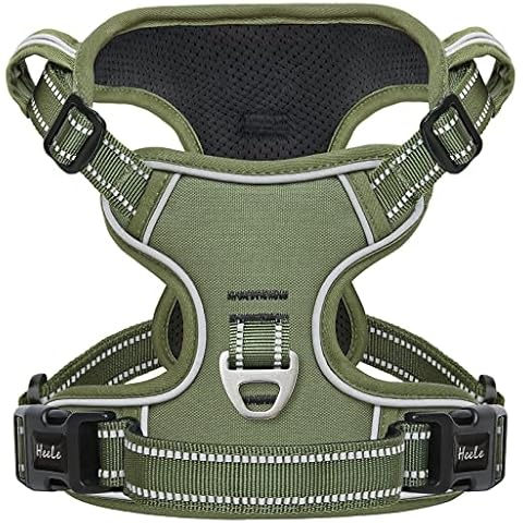 HEELE Hundegeschirr, Hundegeschirr Welpen Verstellbar Geschirr Hund Brustgeschirr Reflektierend Atmungsaktiv Hundegeschirr für Kleine Mittlegroße Hunde, Armee Grün, S Cover