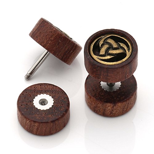 Jovivi 3pairs Organic Sono Wood Lion Head/Tree of Life Cheater Fake Ear Plugs Gauges 10mm Illusion Screw Stud Earrings for Women Men3