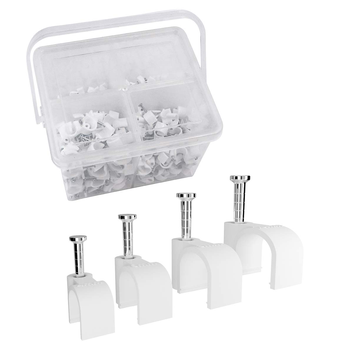 Top-spring Pack of 400 Round Cable Clips Assortment 6mm 7mm 8mm 10mm, with Portable PP Box (White)