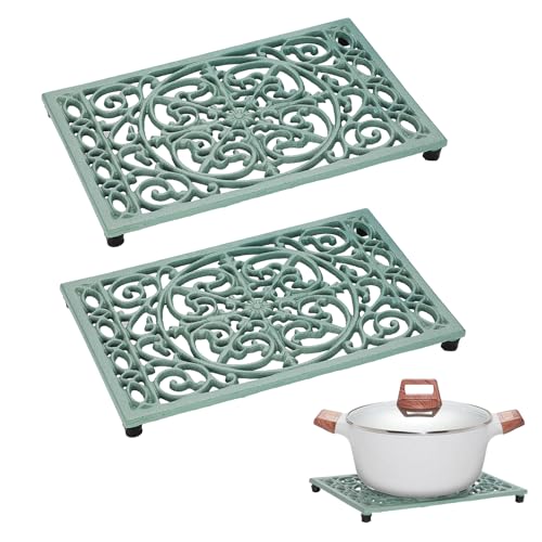 Comparison: Best Metal Hot Pot 11 Sumnacon 9.6 x 6.3 Inch Cast Iron Trivet, 2 Pack Metal Trivets with Rubber Feets,Iron Trivet for Hot Dish Pot Pan Plate Teapot,Heat Resistant Trivets Cast Iron for Kitchen Cooktop Dining Table, Green