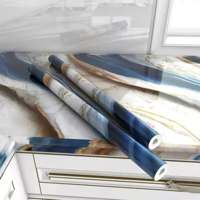 JB'S LAND Plain Marble Waterproof Oil Proof Wall Paper Furniture Kitchen, Almirah,Plastic Table, WoodenTable,Wardrobe,PVCDIY Self Adhesive Sticker(60x200cm) (New Desing Natural Ocean); multicolor