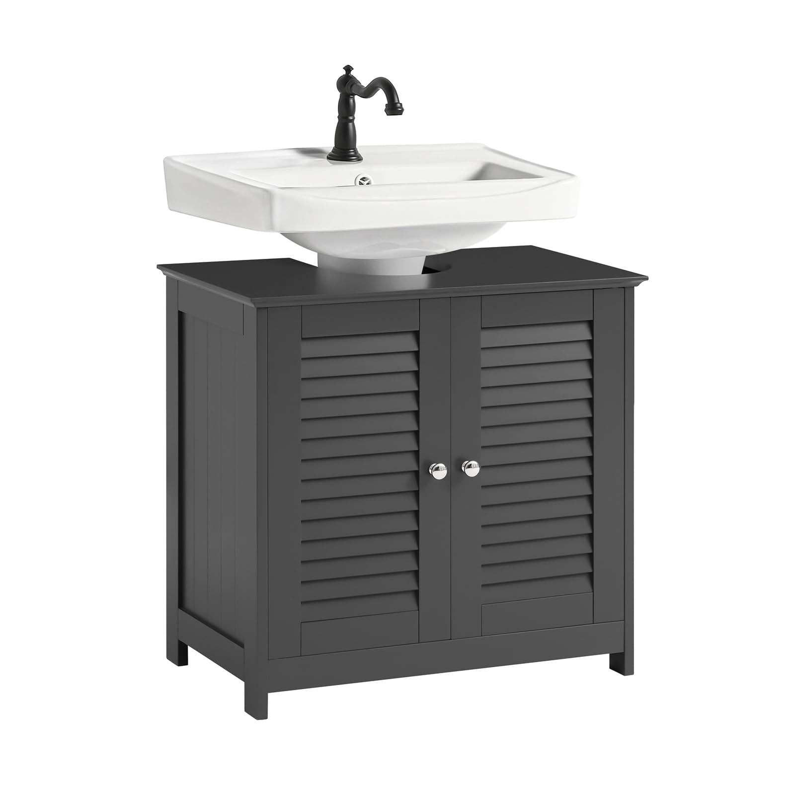 SoBuy FRG237-II-DG, Under Sink Cabinet Bathroom Vanity Unit Bathroom Storage Cabinet with Double Shutter Doors, Suitable for Pedestal Sinks, Dark Grey