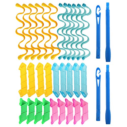 Chingde Rizadores de pelo en espiral, 30 piezas Rulos mágicos para el cabello Rizadores de pelo sin calor con ganchos de peinado Rizadores de pelo estilo ondulado Rizadores de pelo en espiral