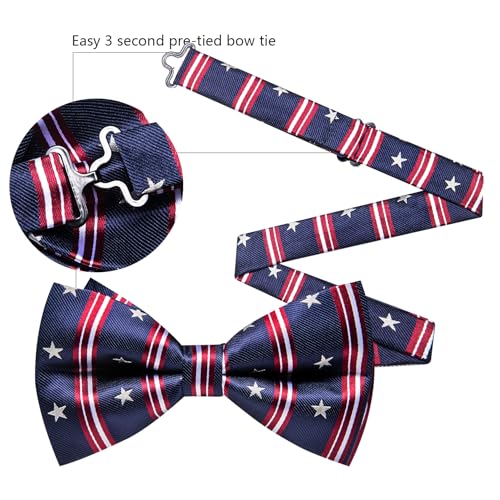 Image of YOHOWA Paisley Striped Men Bow Tie Pre-Tied Formal Adjustable Colorful Bowties Handkerchief Cufflinks Set Wedding Party