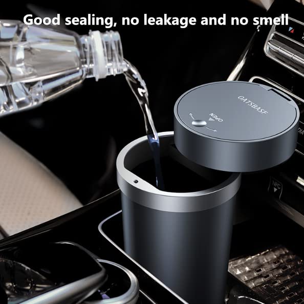 Miniatura 4 de Tumecos Bote de basura para automóvil, portavasos, botella de vehículo, cubo de basura con tapa, caja de polvo y soporte para tazas (negro)