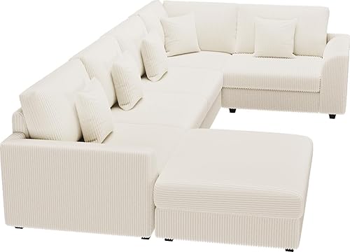 Miniatura 11 de Sofá modular de 146 pulgadas, en forma de U de gran tamaño, sofá cama convertible, asiento profundo, cómodo sofá nube con otomana y 5 almohadas para