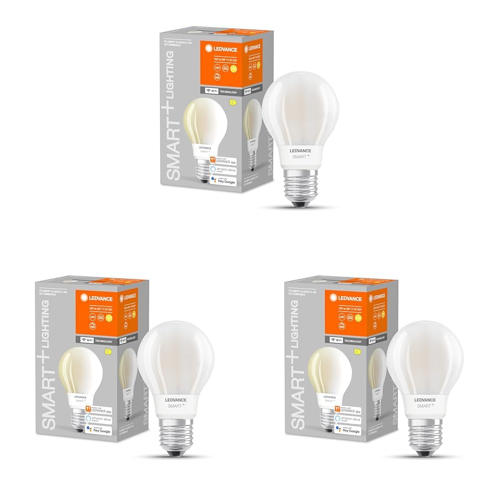 LEDVANCE Bombilla LED inteligente con tecnología Wifi, base E27, regulable, blanco cálido (2700K), forma de bombilla, mate, reemplazo de bombillas de 75W, controlable con Alexa, Google y App