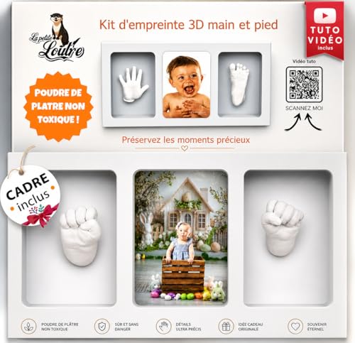 Kit Empreinte Main Pied Bébé - Cadre Photo Inclus - Coffret Naissance Personnalisé - Cadeau Original Baby Shower, Baptême - Plâtre pour Moulage Non...