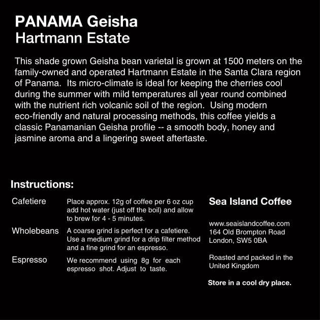 Miniatura 2 de Sea Island Coffee - Panamá, Hartman Estate Geisha (grano entero, 4.41oz de lata)