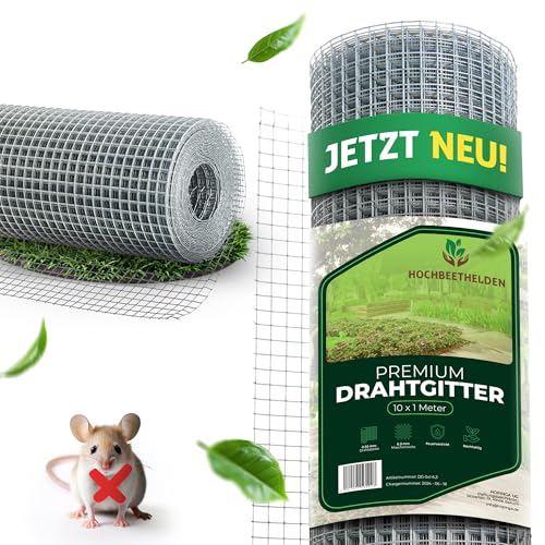 HOCHBEETHELDEN Wühlmausgitter |10 x 1m für Hochbeete aus rostfreien feuerverzinkten feinmaschigen Drahtgitter Hasendraht mit 6,3 mm Maschenweite | Kaninchendraht aus 0,55 mm Drahtgeflecht