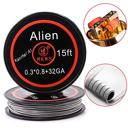 MKWS Vape Fil Resistif Coils Alien Préfabriquees| Resistances Cigarettes électroniques, 15 Pieds 0.3*0.8+32GA pour RBA, RTA, RDA, RDTA,DIY Atomiseurs Reconstructibles(Kanthal A1)