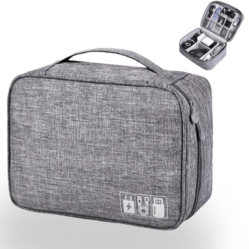 Estojo Organizador de Cabos e Acessórios Eletrônicos Cor Cinza – Portátil e Resistente, Ideal para Viagens, Carregadores e Gadgets