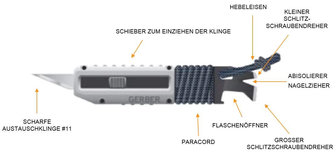 Gerber Strumento multi-uso con 8 funzioni, Prybird-X, Grigio scuro, Acciaio inox, 31-003740