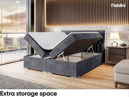 MEBLINI Boxspringbett mit Bettkasten - Gepolstert Doppelbett mit Matratze und Topper - Polsterbett mit Stauraum - Bett mit Kopfteil - Stauraumbett - Dalia - 120x200 - H4/Dunkelgrau Samt – Bild 7