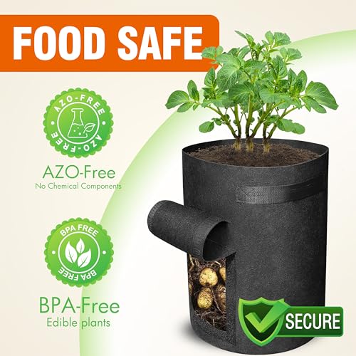 Image of Gardzen 6 Pack BPA-Free 10 Gallon Vegetable Grow Bags with Access Flap and Handles, Suitable for Planting Potato, Taro, Beets, Carrots, Onions, Peanut