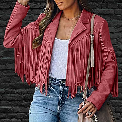 Women Fringe Jacket Western Faux Suede Leather Cropped Moto Jacket Tassel Cowgirl Concert Outfit Country Style Coat2