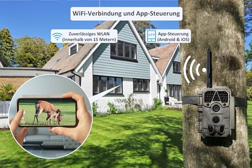 Meidase P100 Wildkamera WLAN mit App 32MP H.264 1296P, 27M Infrarot Nachtsicht Bewegungsmelder...