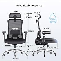 Marsail Bürostuhl mit 6D-Armlehnen, 3D-verstellbarer Kopfstütze, Schiebesitz, Lendenwirbelstütze, 4-Position-Neigungsschloss – hoher und großer Schreibtischstuhl mit Kapazität von 150kg, Schwarz, 2PCS – Ansicht 3