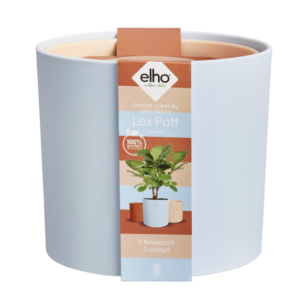 elho Lex Pott Set of 3 - Blumentopf für Innen - 100% recyceltes Plastik - Ø 11, 13 and 14 cm - Blau/Himmelblau