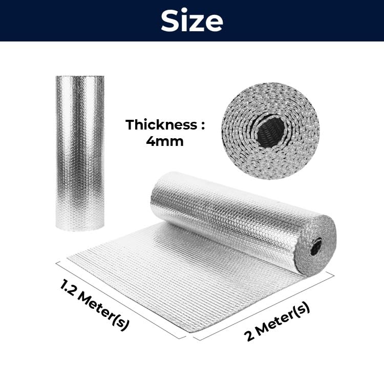 Image of LifeKrafts Aluminium Heat Insulation 250 GSM (4 mm) Sheet - (1.2 Mtr X 2 Mtr) Bubble Sheet Heat Insulation Sheet for Roof Shield for Summer Radiant Barrier Thermal