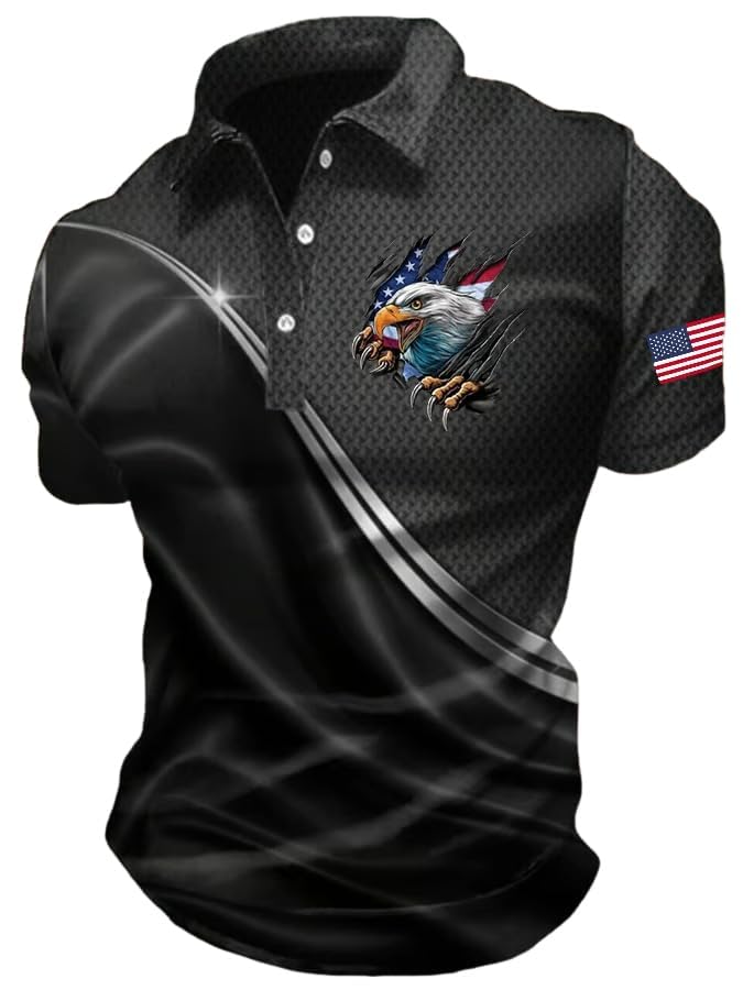 Mens American 250Th Anniversary Print Casual Polo Shirt American Flag Eagle Tshirt Patriotic Tops