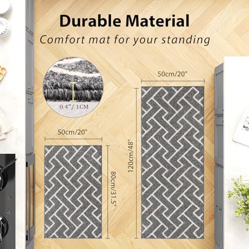 hicorfe Kitchen Rugs and Mats Sets,Non-Slip 2 Pieces Absorbent 100% Polypropylene Rug,Comfort Kitchen Runner Mat,Washable for Kitchen,Sink,Laundry(20