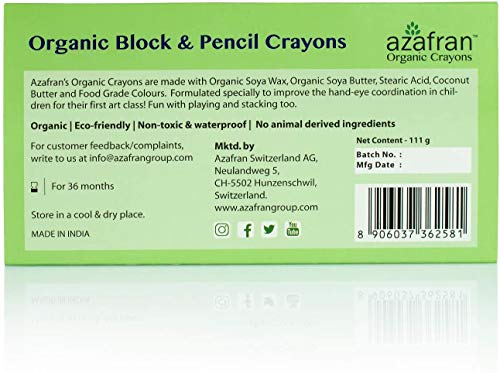 Image of Azafran - Hypoallergenic, Plant-Based, Non-Toxic - Combo Set with 8 Block & 6 Pencil Crayons, Multi-Color - Perfect for Pre-School Drawing