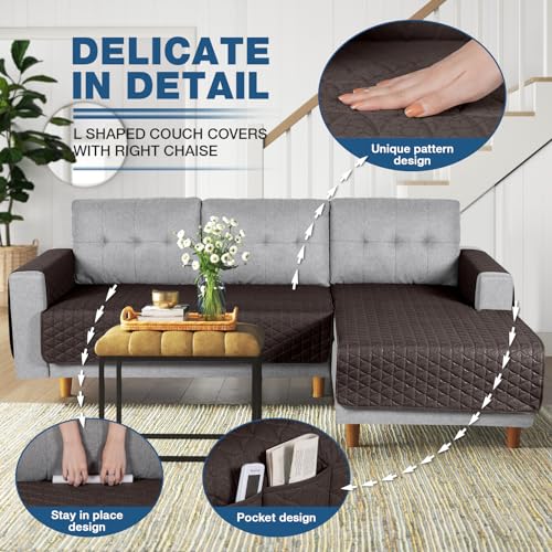 Image of TAOCOCO Sectional Couch Covers 100% Waterproof L Shaped Sofa Covers for Right Hand Facing Chaise Lounge, 2 Pieces Couch Cover L Shape Furniture Protector Slipcover for Pets Kids, Small /Chocolate