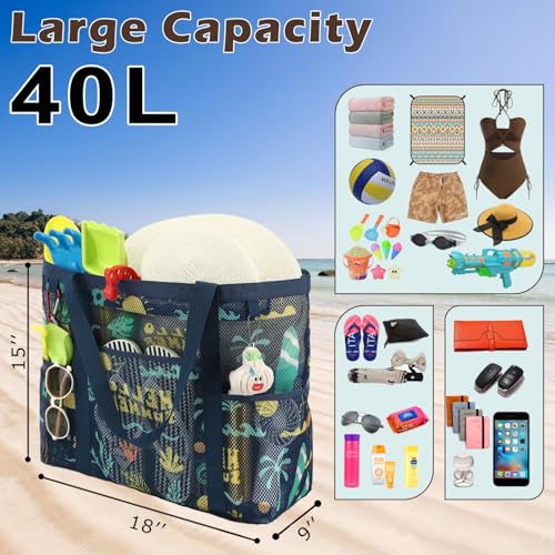 Image of Fammart Large Mesh Beach Bag for Women, Oversized Beach tote Swim Pool Bag