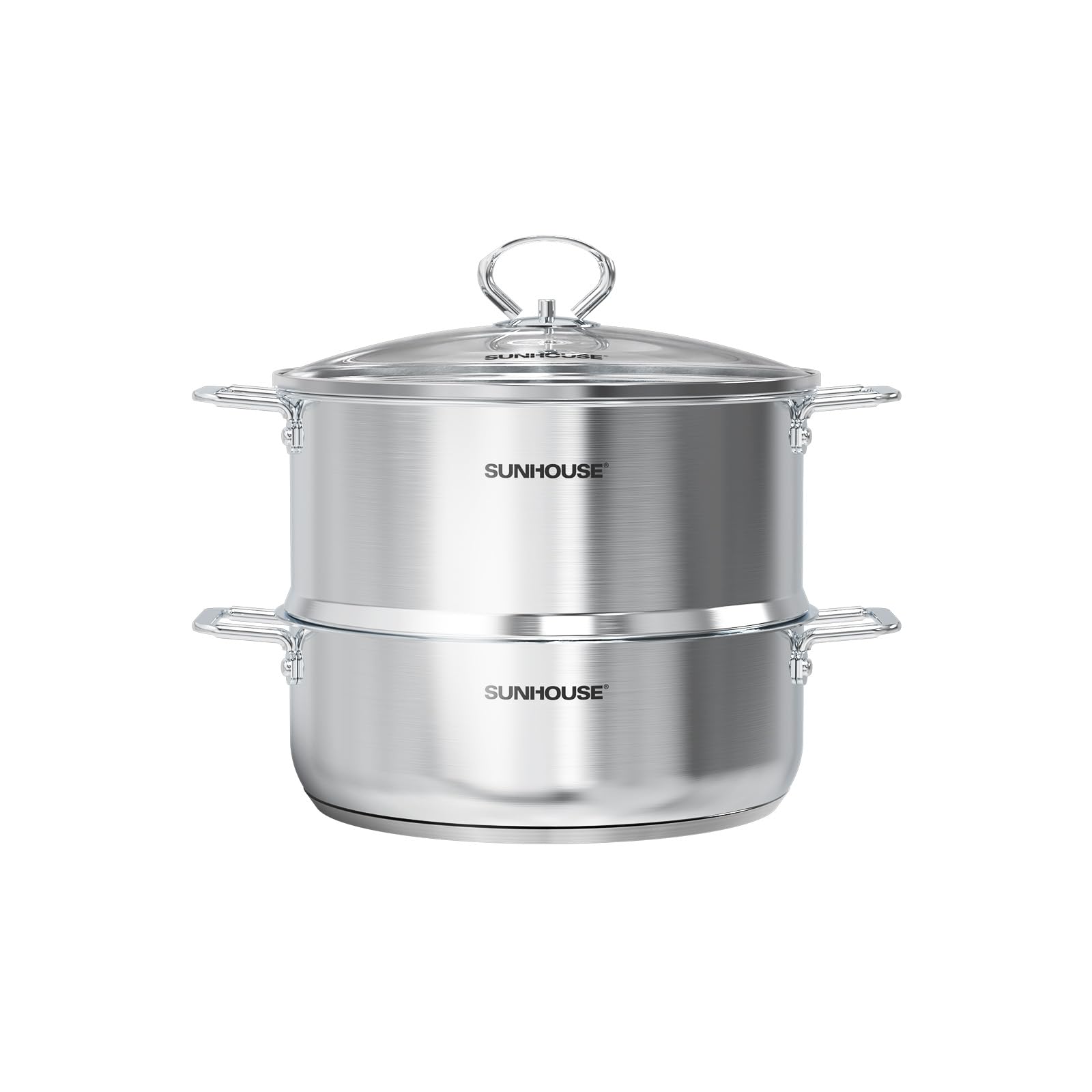 SUNHOUSE 2-Tier Stainless Steel Steamer Pot with Lid - Larger 5.5 QT Steamer & 3.8 QT Stockpot Base - Induction Ready, Compatible with All Cooktops - Multipurpose for Vegetables & Dumplings