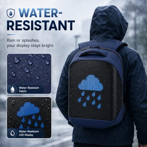 Image of Led Backpack with Programmable Screen,Laptop Backpack with APP Control,17 inch Waterproof Led Bag,Travel, Motorcycle Bag,Scooter Backpack,Blue(Power Bank Not Included)