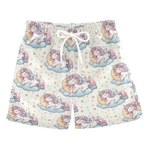 ALAZA Cute Unicorn Sleep Moon Boys' Swim Trunks Beach Shorts Quick Dry Swimsuit 6 Years