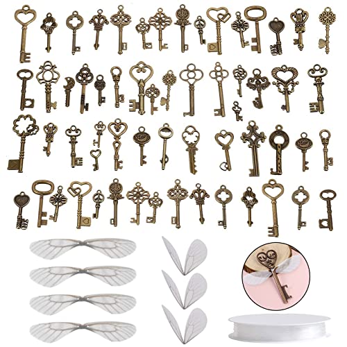 DNWFZ 121 Llaves Antiguas de Bronce Llaves Vintage con Alas de Libélula Decoración Colgante de Llave Antigua para Decoraciones de Boda Hechas a Mano y Regalos de Fiesta de Cumpleaños