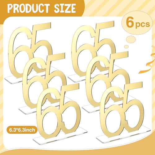 Image of Threehoney Mirror Gold 65th Birthday Decorations for Men and Women Acrylic Anniversary Decorations Table Numbers Centerpieces for Birthday Party