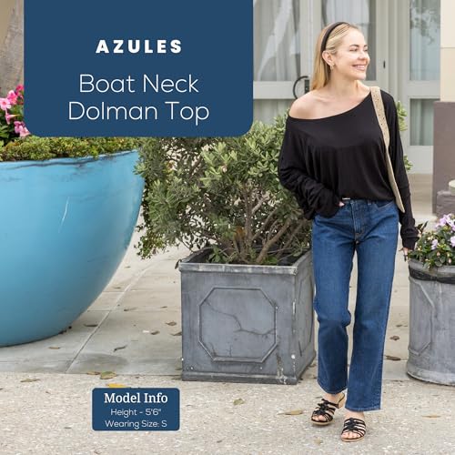 Azules Dolman Top for Women - Oversized Off Shoulder Sweater, Batwing Long Sleeve Shirts, Boatneck Tunic Blouse, Plus Size2