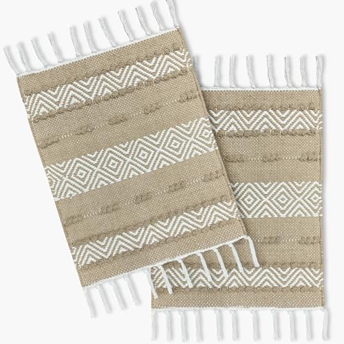 Image of Luxe Home Cotton Table Placemats with Tassels Rectangular Woven Dining Mats Heat Resistant, Washable Table Mats for Dining Table Home, Kitchen & Restaurants (66x33 cm) Set of 4
