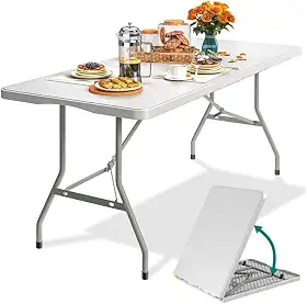 Mesa Prática Dupla Alumínio 120x60 Dobrável Vira Maleta Mor Camping e Evento