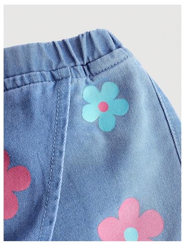 Floerns Toddler Girl's Floral Print Denim Skorts Elastic Waist Raw Hem Skirt Shorts4