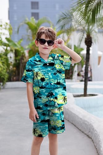 Image of Cromoncent Boy and Men Hawaiian Outfits Short Sleeve Shirts and Shorts Hawaiian Suits Beach Tropical 2 Pcs Vacation Sets