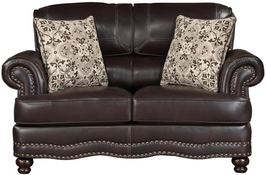 Milford Brown Faux Leather 2-Piece Sofa Set with Nailhead Trim
