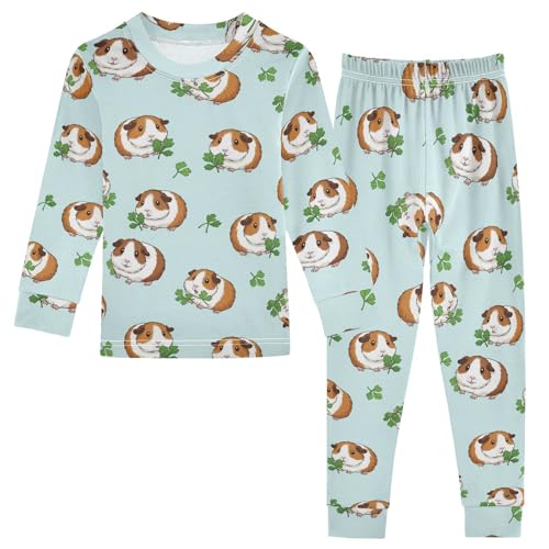 Pajama Sets Long Sleeve Guinea Pigs with Green Leaves Soft Comfy Sleepwear 2 Piece PJS 3-8T