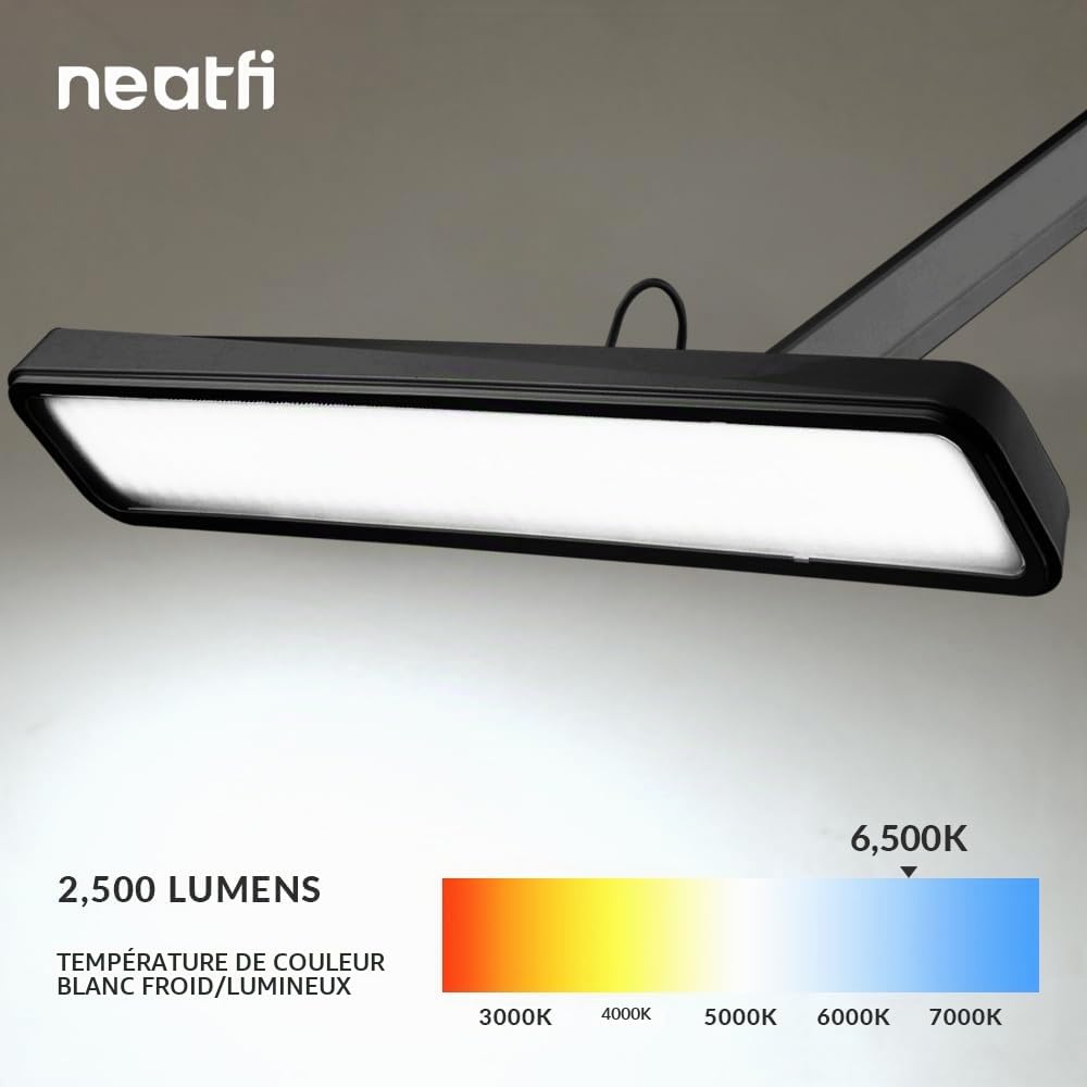 Neatfi Lampe de bureau 30W, abat-jour large de 56cm, lampe LED pour table de manucure, loisirs créatifs, établi, bureau (Noir)