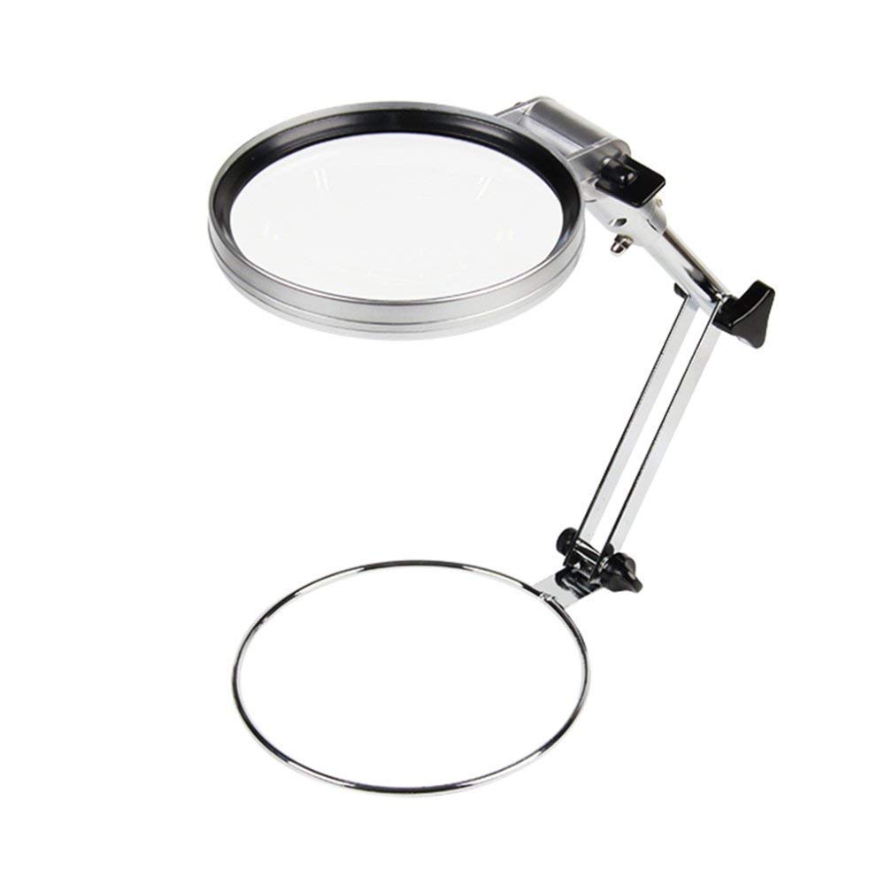 WXQ-XQ Illuminated Magnifiers 6X Desktop Led Light Hand Held Foldable Magnifying Glass with Lens Reading Hobbies Jewelry Maps Crafts Jewelry Identification Mobile Phone Lens Magnifier Silver Glass Jew