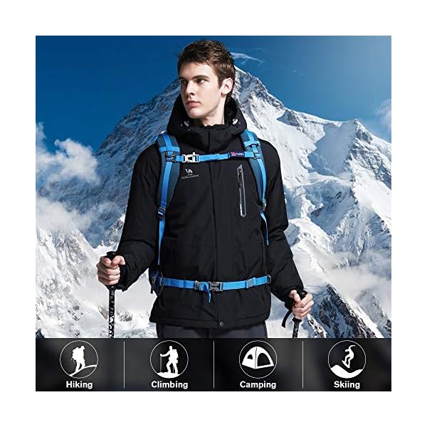CAMEL CROWN Men's Mountain Snow Waterproof Ski Jacket Detachable Hood Windproof Fleece Parka Rain Jacket Winter Coat Black XXL - Image 7